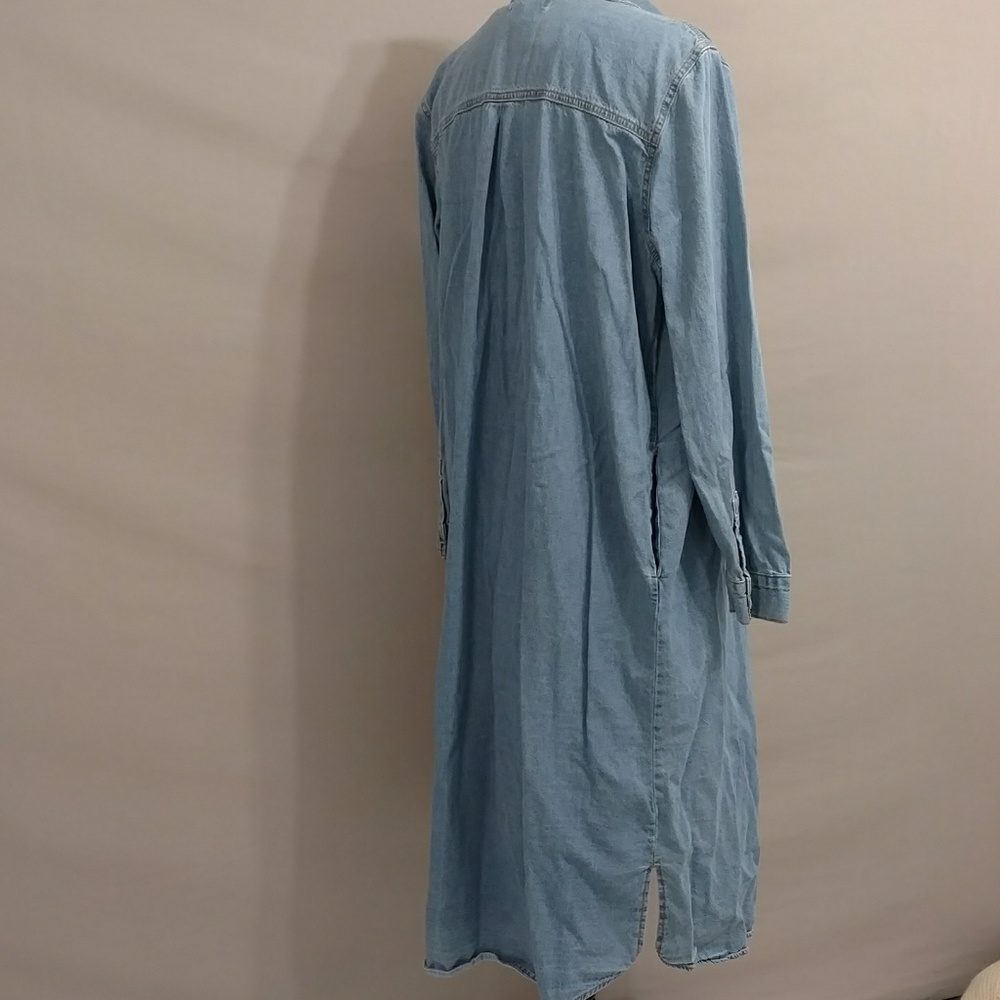 Denim Coat Dress Brass Snaps 100% Cotton Blue Jean Long Jacket Versatile Classic - Picture 4 of 8
